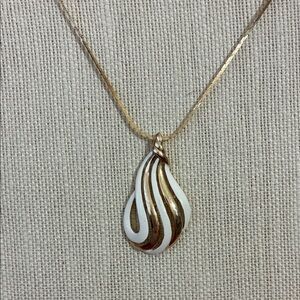 Vintage 23” long gold chain and Gold and White Pendant Necklace